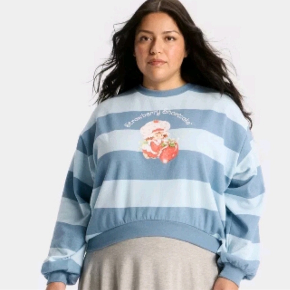 NWT~ Strawberry‎ Shortcake SZ XL Striped Kindness Cropped Graphic Sweatshirt